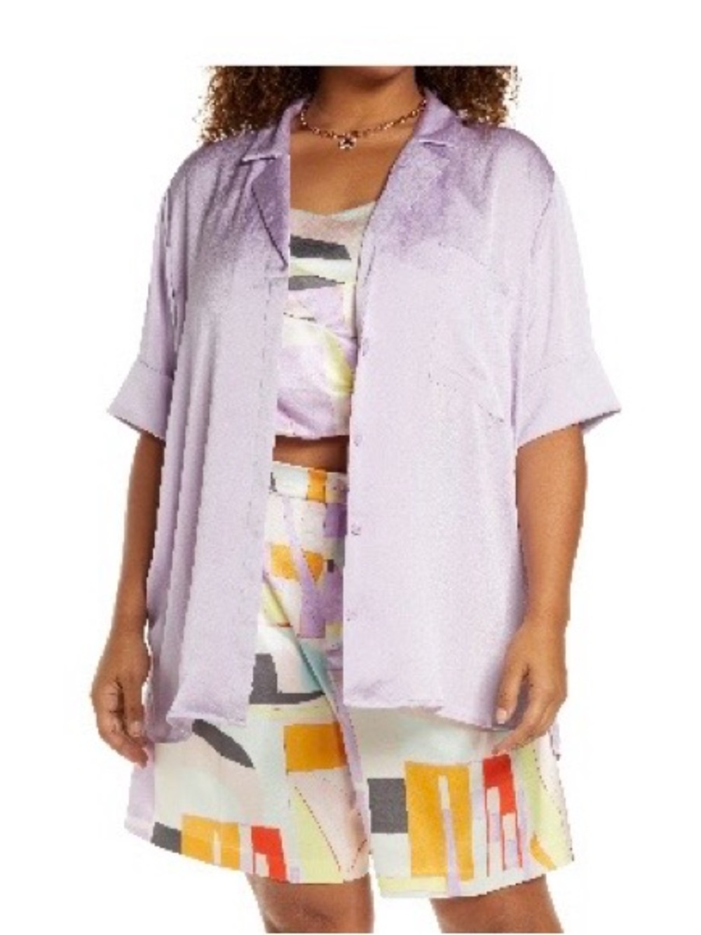 Open Edit satin camp shirt - purple bloom